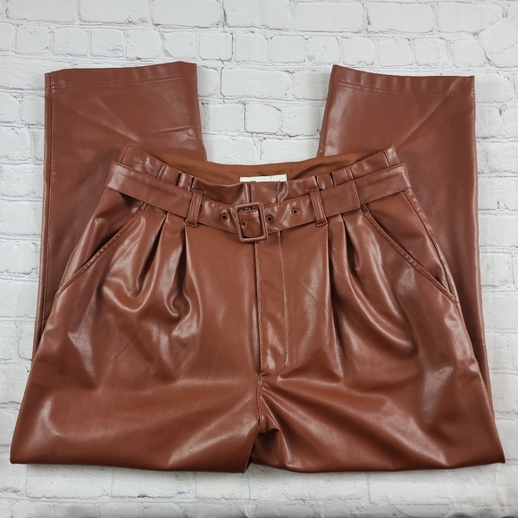 Abercrombie & Fitch WomensVegan Leather  Sz LG High Rise Ankle Pants - Picture 1 of 11